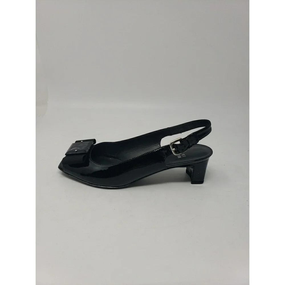Stuart Weitzman Women's Black Patent Open Toe Strap Closure 1.5